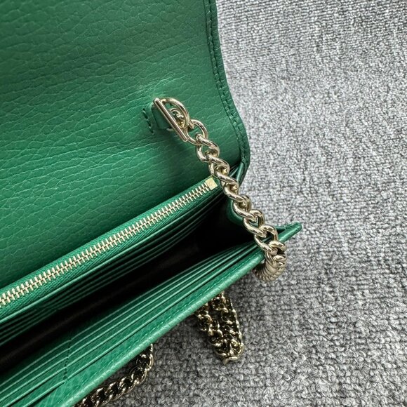 GUCCI Interlocking Wallet On Chain Green Leather Shoulder Bag 599-080825 - Picture 9 of 12